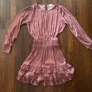 Pink long sleeve tiered midi dress evereve size s
